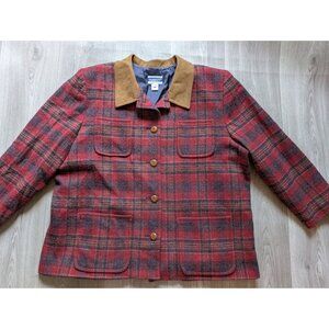Pendleton Womens 100% Virgin Wool Plaid Jacket Suede Collar Red/Green Size 22W